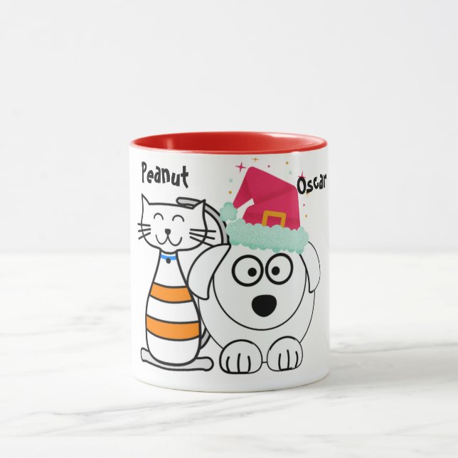 Niedliche Custom Cat & Dog Weihnachtszeit Tasse (Zentrum)
