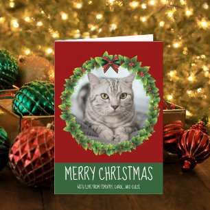 Niedliche Custom Cat Frohe Weihnachtsfeier Red Hol Feiertagskarte