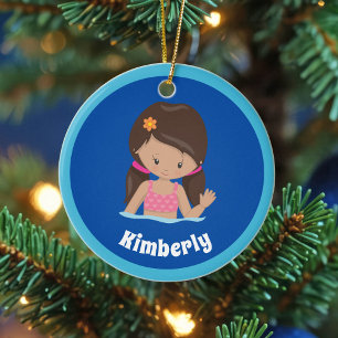 Niedliche Custom Girls Swim Team Weihnachten Keramik Ornament