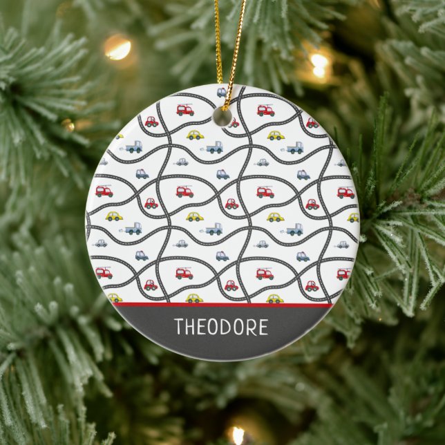 Niedliche Custom Little Boy's Name Auto Weihnachte Keramik Ornament (Baum)