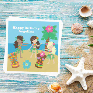 Niedliche Custom Luau Beach Geburtstagsparty Hula  Serviette