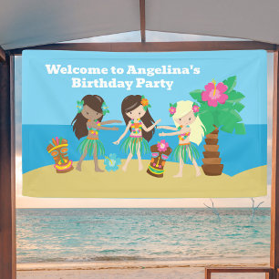 Niedliche Custom Luau Beach Hula Girls Geburtstags Banner