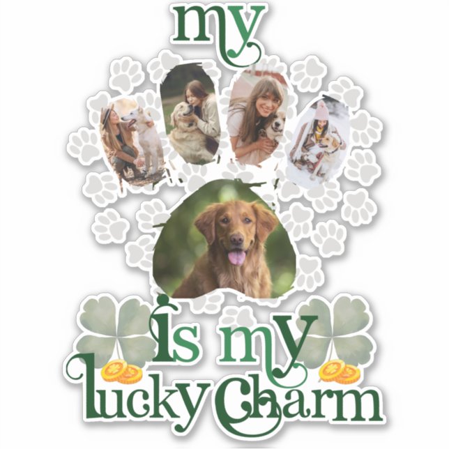 Niedliche Custom Paw Fotos Hund St Patrick's Day Aufkleber (Vorderseite)