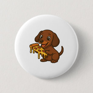 Niedliche Dackel Cartoon Pizza Pizzafreund Button