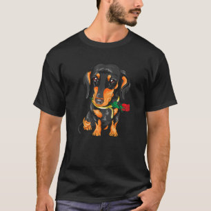 Niedliche Dackel Dackel halten Stem der Rose Hund T-Shirt