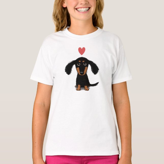 Niedliche Dackel Dackel Hund Welpe mit Herz T-Shirt (Vorderseite)