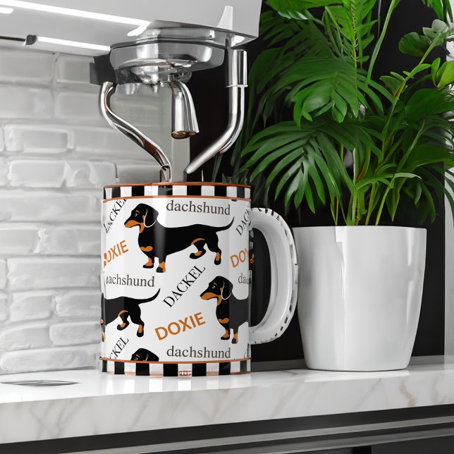 Niedliche Dackel Dackel Schwarz und Tan Muster Kaffeetasse (Von Creator hochgeladen)
