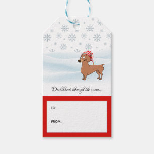 Niedliche Dackel durch den Schnee-Word-Spieltag Geschenkanhänger