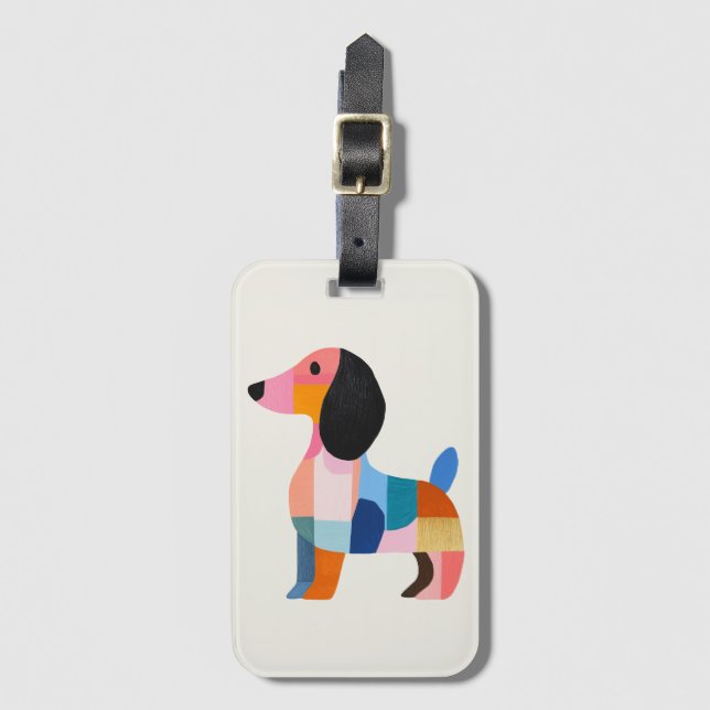 Niedliche Dackel - Farbblock-Gepäckmarke Gepäckanhänger (Vorderseite Vertikal)