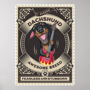 Niedliche Dackel Gitarre spielen Poster
