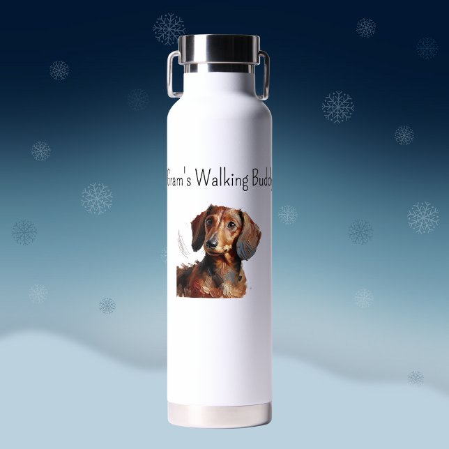 Niedliche Dackel' Gram's Walking Buddy personalisi Trinkflasche (Front of design)