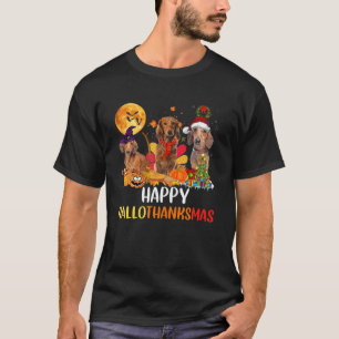 Niedliche Dackel Hallothanksmas Halloween Thanksgi T-Shirt