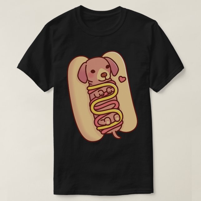 Niedliche Dackel Hotdog Bun T-Shirt (Design vorne)