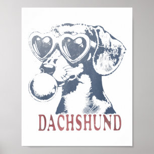 Niedliche Dackel Hund mit Gummi aus Herzglas Poster