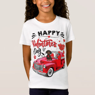 Niedliche Dackel Hund Red Truck Happy Valentine's  T-Shirt
