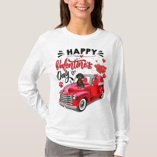 Niedliche Dackel Hund Red Truck Happy Valentine's T-Shirt