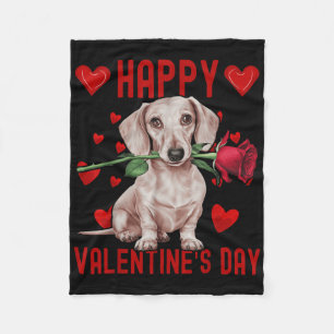 Niedliche Dackel Hund Rotes Herz Paare Happy Valen Fleecedecke