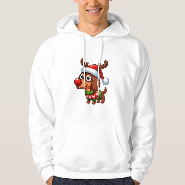 Niedliche Dackel Hund Rudolph Cartoon Hoodie (Vorderseite)