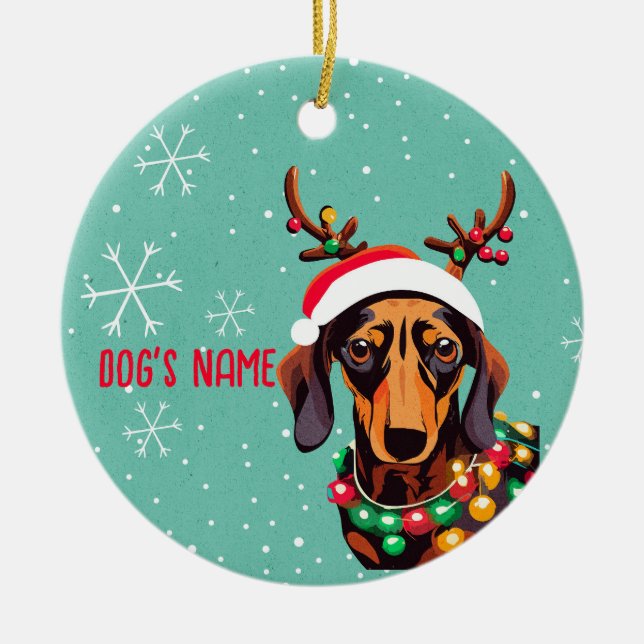 Niedliche Dackel Hund Weihnachten Personalisierte  Keramik Ornament (Vorne)