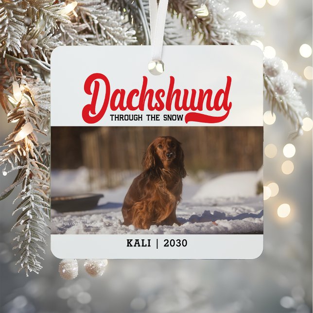 Niedliche Dackel Hund Weihnachtsbild Custom Foto Ornament Aus Metall (Von Creator hochgeladen)
