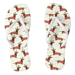 Niedliche Dackel Hunde Schnee Winter Weihnachtsfei Flip Flops