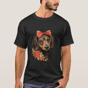 Niedliche Dackel in einem Bow-Krawatte-Headband Re T-Shirt