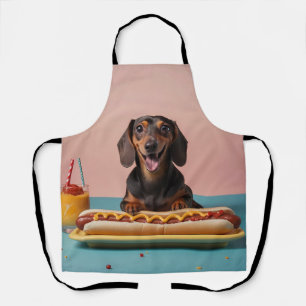 Niedliche Dackel mit Hot Dog Schürze