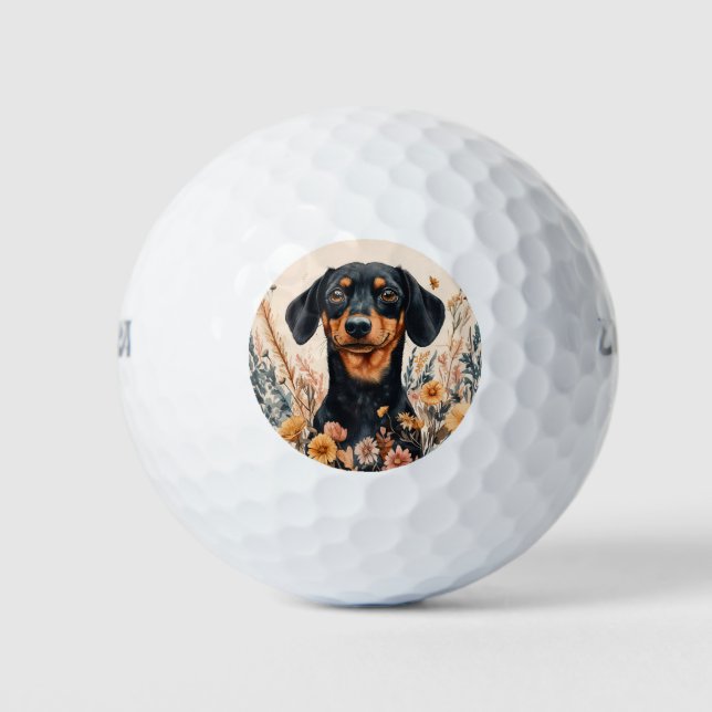 Niedliche Dackel mit Wildblumen Malerei Golfball (Vorderseite)