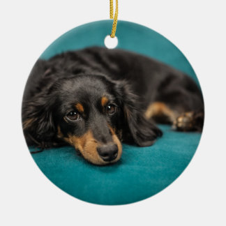 Niedliche Dackel-Niederlegung Keramik Ornament