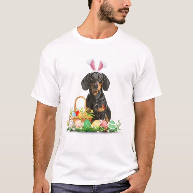 Niedliche Dackel Osterfeiertag Bunny Egg Ostern T-Shirt (Vorderseite)