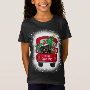 Niedliche Dackel Red Truck Frohe Weihnachten geble T-Shirt
