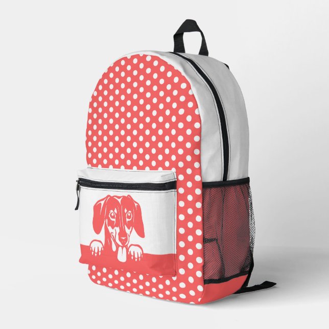 Niedliche Dackel und Polka Dots Bedruckter Rucksack (Rückseitige Ecke Rechts)