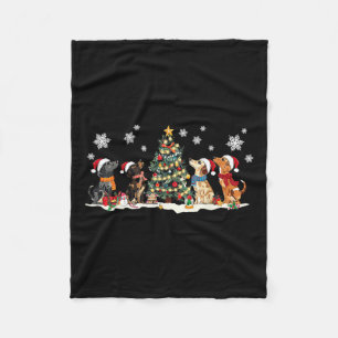 Niedliche Dackel Weihnachtsmannmütze Weihnachtsbau Fleecedecke