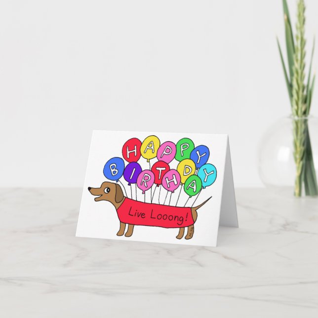 Niedliche Dackel Weiner Dog mit Ballon Geburtstag Karte (Vorderseite)