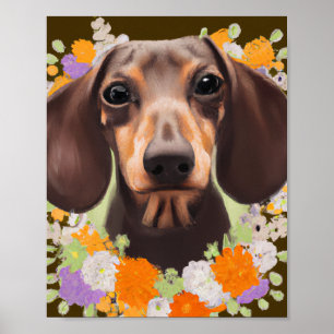 Niedliche Dackel Welpe in Blume Girl Room Poster