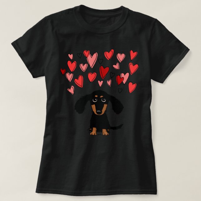 Niedliche Dackel Welpen Hund mit Valentine Hearts  T-Shirt (Design vorne)