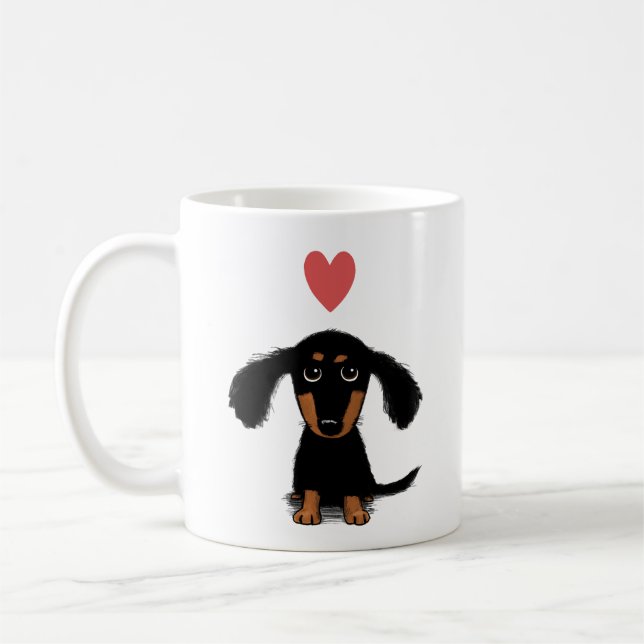 Niedliche Dackel Welpen Hund mit Valentinherz Tasse (Links)