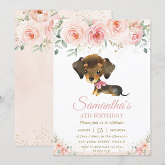 Niedliche Dackel Welpen Hund Rosa Blumenmädchen Ge Einladung
