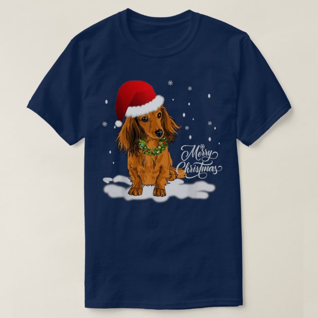 Niedliche Dackel Wreath Weihnachtsmannmütze Frohe  T-Shirt (Design vorne)