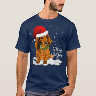 Niedliche Dackel Wreath Weihnachtsmannmütze Frohe  T-Shirt