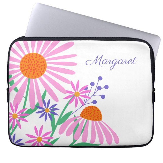 Niedliche Daisies individuelle Name Laptop-Ärmel Laptopschutzhülle (Vorderseite)