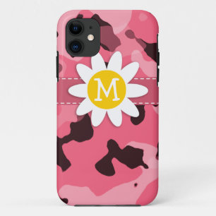 Niedliche Daisy auf Brink Pink Camouflage; Camoufl iPhone 11 Hülle