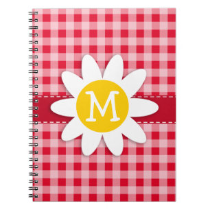 Niedliche Daisy auf Retro Scarlet Red Gingham Patt Notizblock