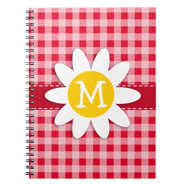 Niedliche Daisy auf Retro Scarlet Red Gingham Patt Notizblock (Vorderseite)