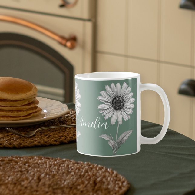 Niedliche Daisy Blume Boho Green individuell anpas Kaffeetasse (Von Creator hochgeladen)