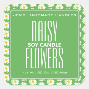 Niedliche Daisy Blume Muster Aquamarine grüne Kerz Quadratischer Aufkleber