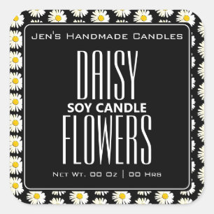 Niedliche Daisy Blume Muster Schwarz-weiße Kerzen Quadratischer Aufkleber