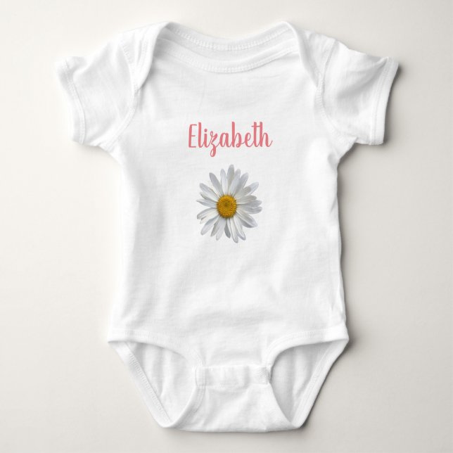 Niedliche Daisy Floral Pink Typografie Personalisi Baby Strampler (Vorderseite)