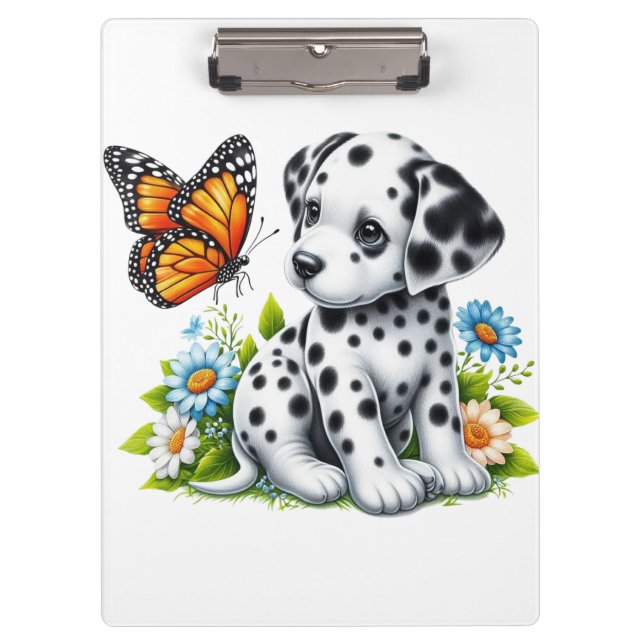 Niedliche Dalmatiner- und Schmetterlingsfreunde Klemmbrett (Vorderseite)