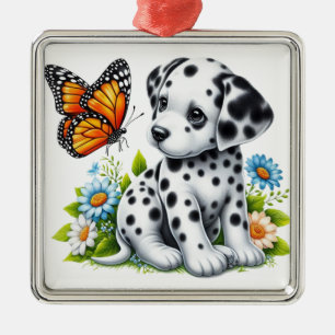Niedliche Dalmatiner- und Schmetterlingsfreunde Ornament Aus Metall